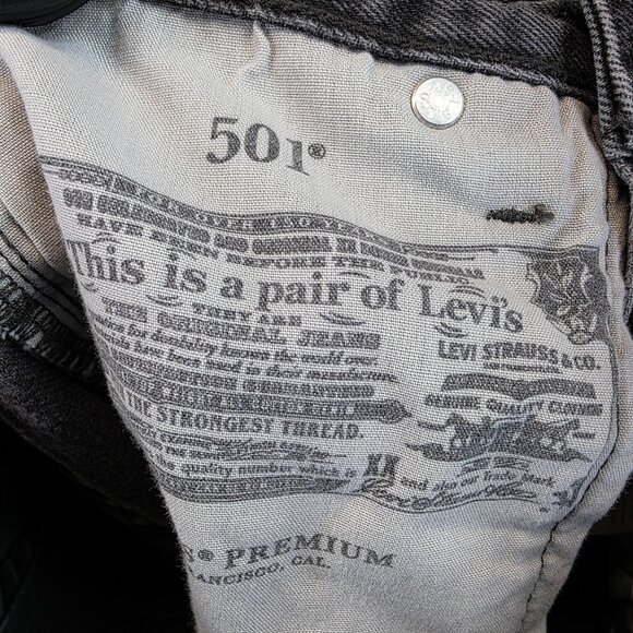 Levi's 501 Jeans Womens 25x30 Gray Black Button Fly High Rise Straight Denim - Picture 15 of 15